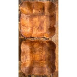 MCM‎ Vintage Woven Wood Salad Bowls Set of 2 Square Serving Rustic Decor
